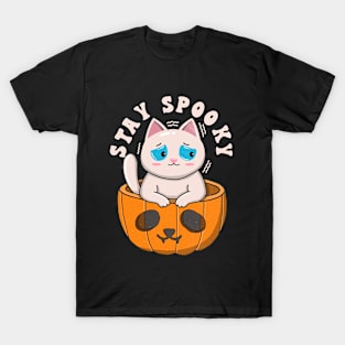 Cute White Cat Stay Spooky T-Shirt